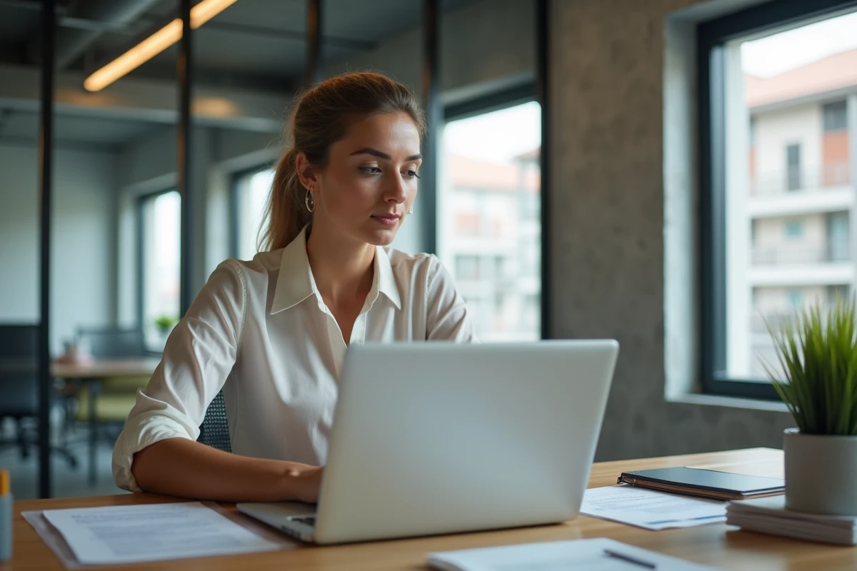 Femme professionnelle relaxée à son bureau avec documents