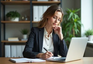 Femme en bureau prenant des notes lors d'une réunion