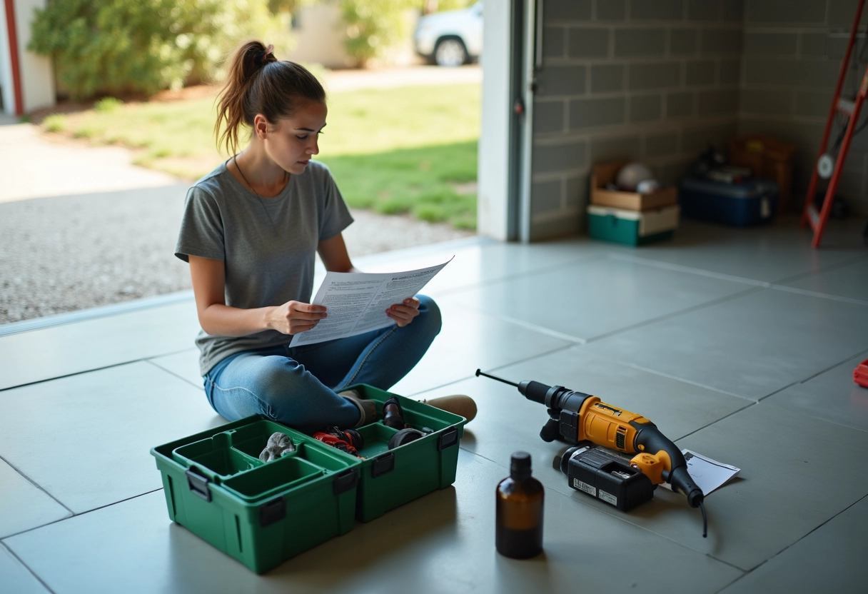 Jeune femme lisant un manuel à côté d