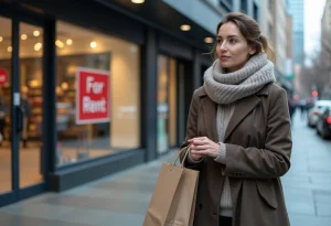 Jeune femme regardant un centre commercial fermé