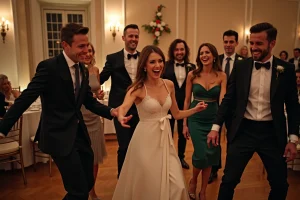 Invités de mariage rieurs lors du jeu des 12 mois