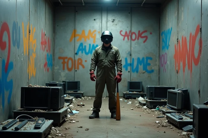 Homme au repos dans une rage room de la smash academy à Villeurbanne après une session de défoulement