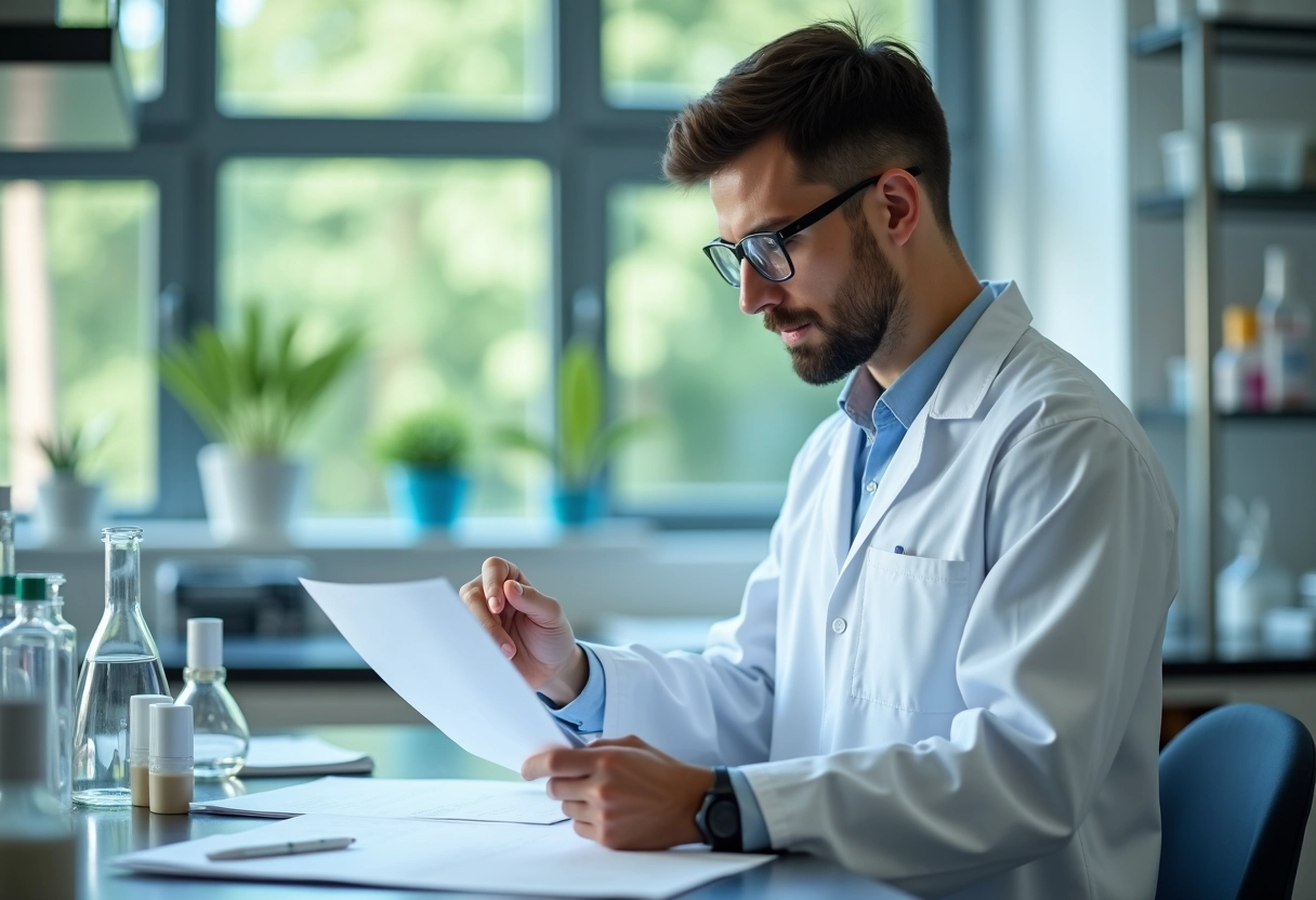 Jeune scientifique dans un laboratoire moderne et propre
